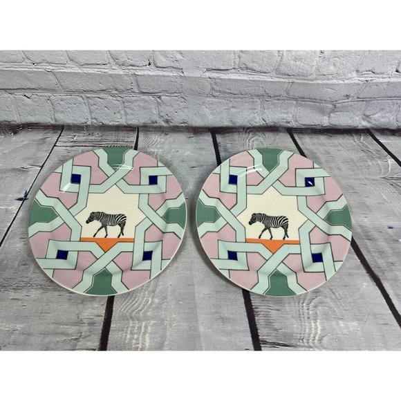Other - ANTHROPOLOGIE lot of 2 Narrative Dessert Story Tiles Plate ZEBRA 8‎ 1/4” HTF!